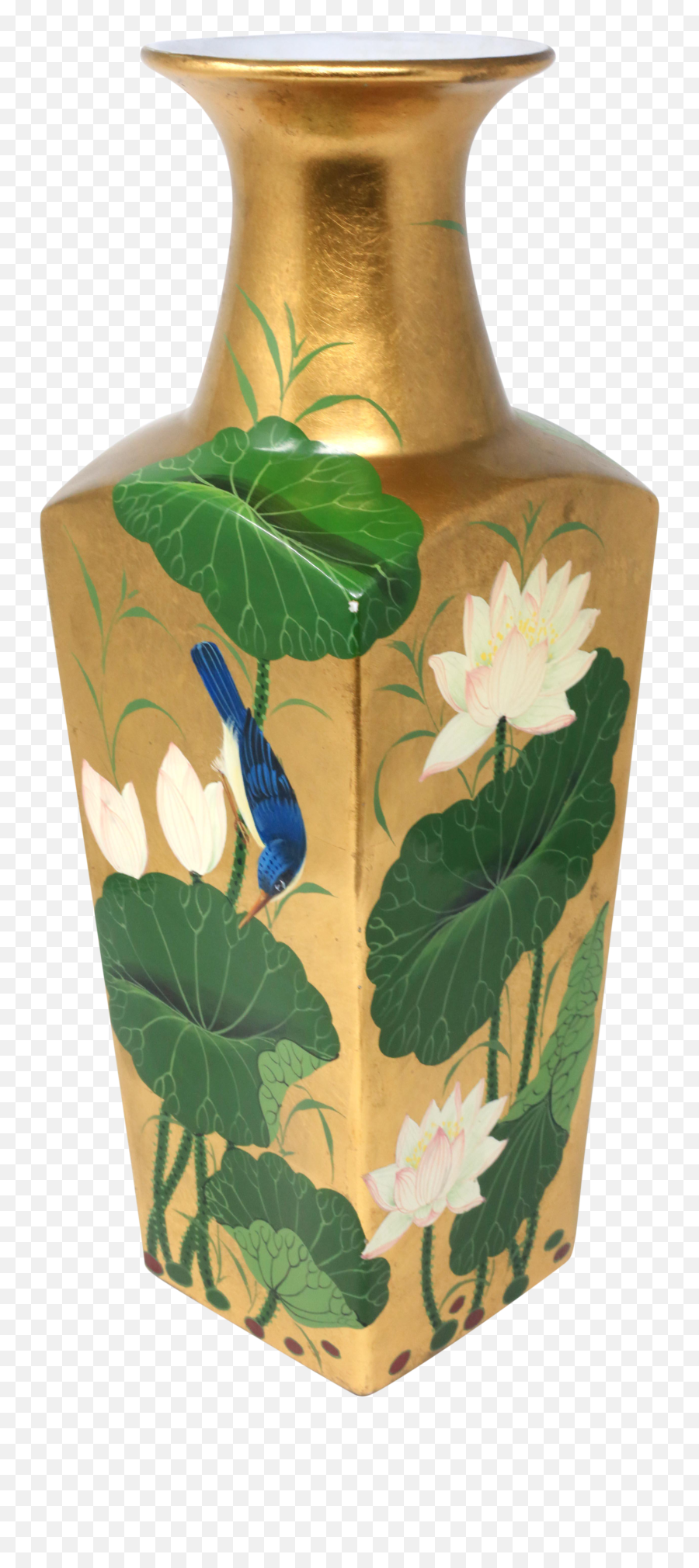 Vintage 18 Neiman Marcus Gold Leaf Vase With Kingfishers And Lotus Flowers - Tulip Vase Emoji,Neiman Marcus Logo