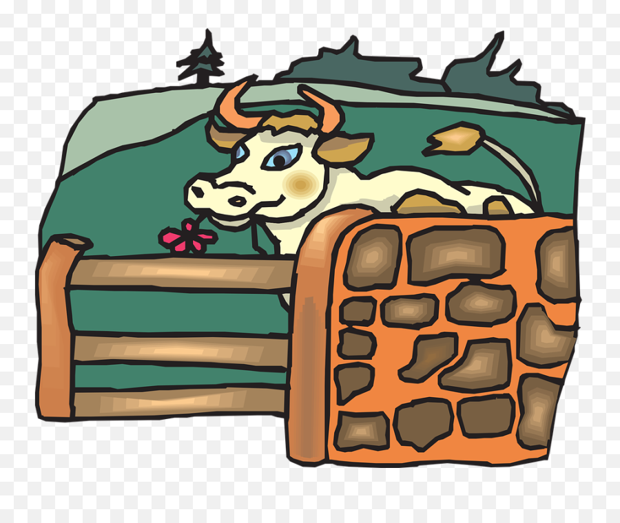 Free Photo Farm Animal Grazing Fence Cow Graze Cartoon - Max Emoji,Farm Animal Clipart