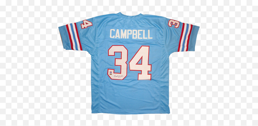 Earl Campbell Autographed Houston - Short Sleeve Emoji,Houston Oilers Logo