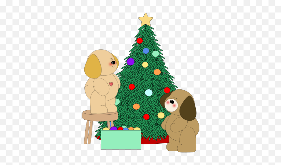Christmas Puppy Clip Art Dogs Decorating Christmas Tree - Math Games Kindergarten Math Christmas Emoji,Christmas Trees Clipart