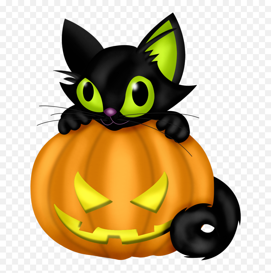 Black Cat And Pumpkin Clipart - Png Download Full Size Halloween Clipart Cat Pumpkin Emoji,Pumpkin Clipart Black And White