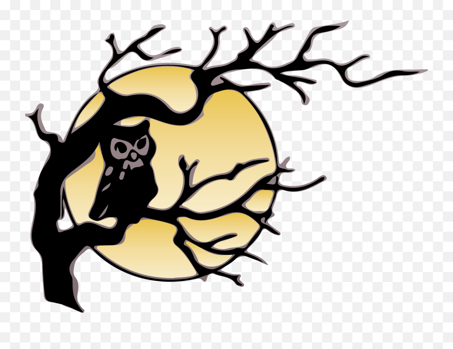 Owl On Tree Moon At Background Illustration Free Image - Clip Art Halloween Black And White Emoji,Forest Clipart Backgrounds