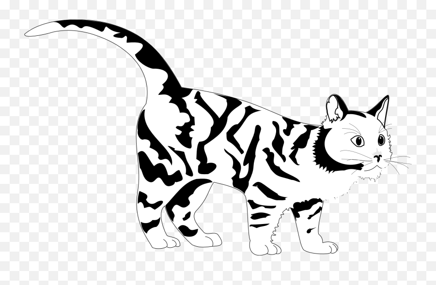 Tiger Cat Black White Line Art Coloring - Fierce Cat Clipart Black And White Emoji,Cat Clipart Black And White