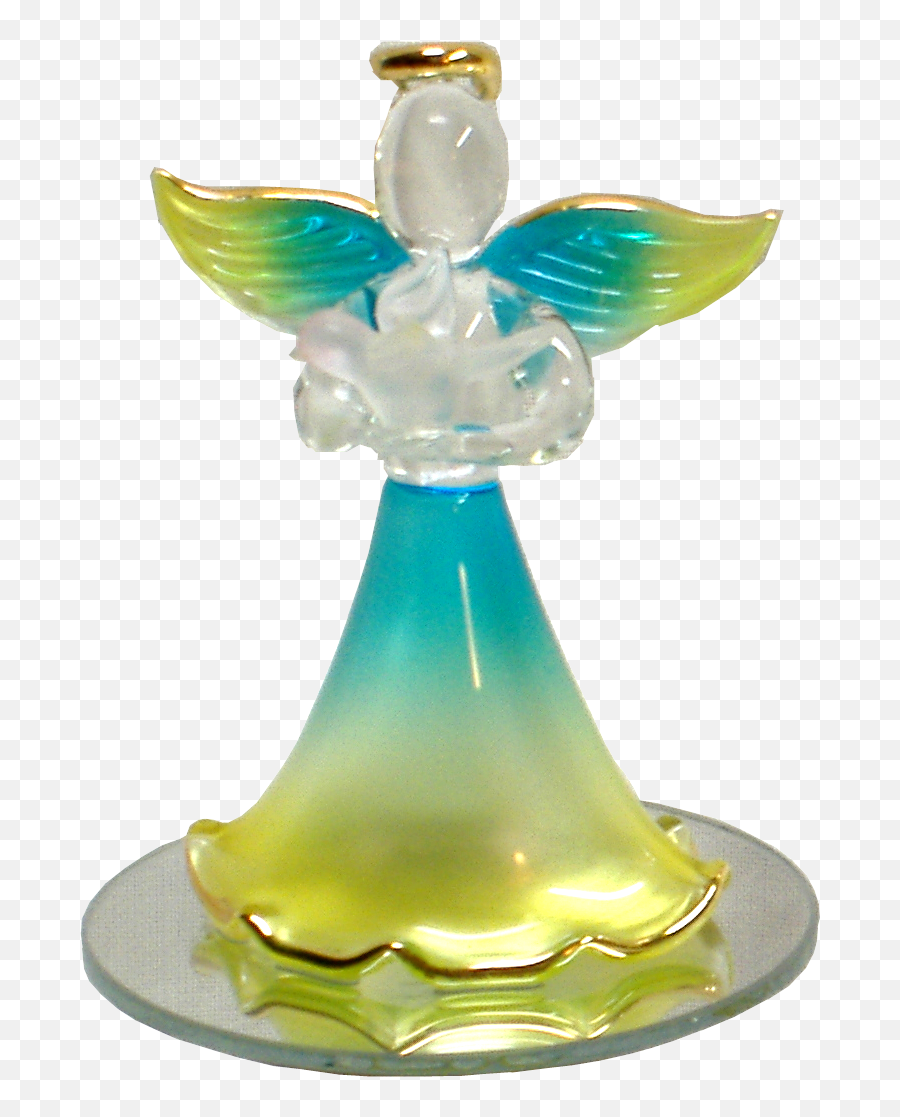 Glass Blue U0026 Yellow Angel With Dove On Mirror 22k Gold Trim Emoji,Gold Trim Png