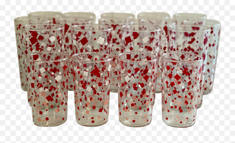 Vintage Mid - Century Red White And Pink Confetti Glasses Set Of 14 Cup Emoji,Pink Confetti Png