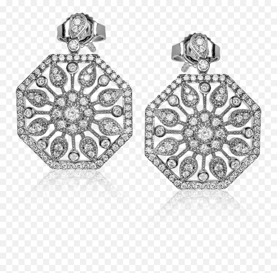 18k White Gold Diamond Earrings Emoji,White Diamond Png