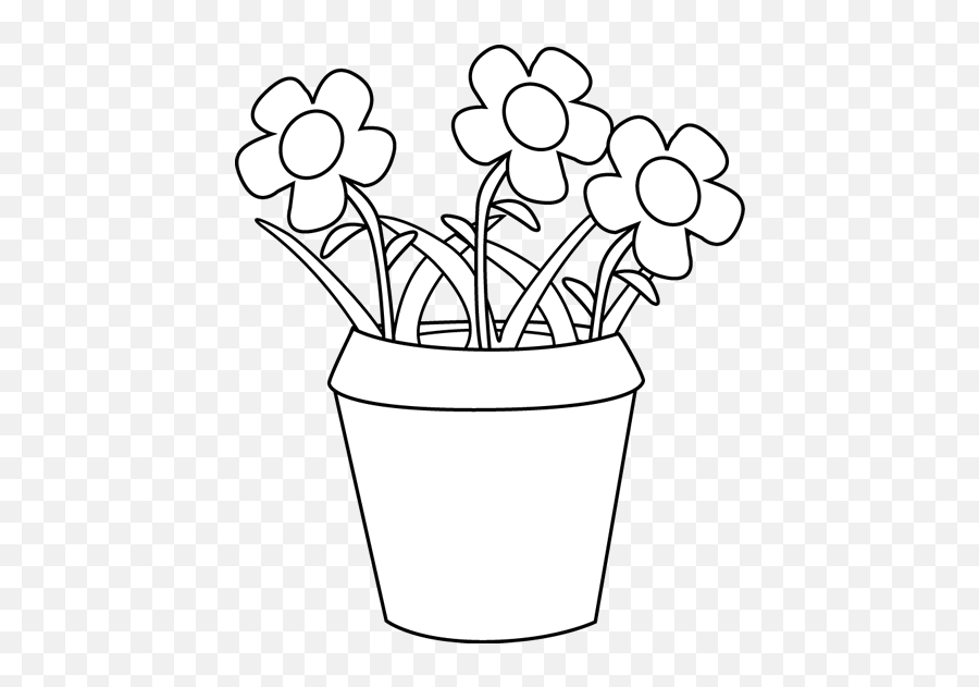 Download Hd Svg Black And White Clipart Flower Pot - Flowers Flower Pot Black And White Png Emoji,Pot Clipart