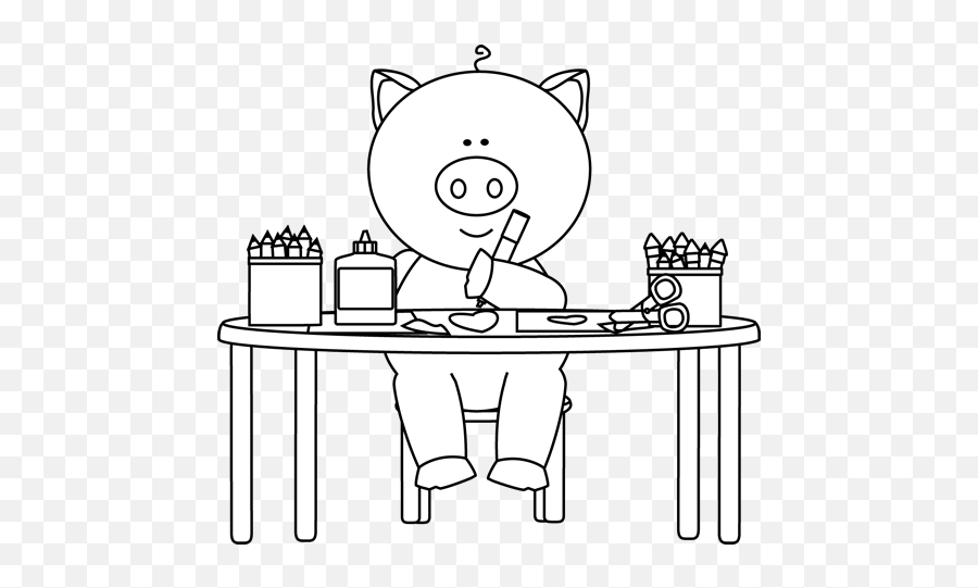 Black And White Pig In Art Class Clip Art - Black And White Happy Emoji,Art Class Clipart