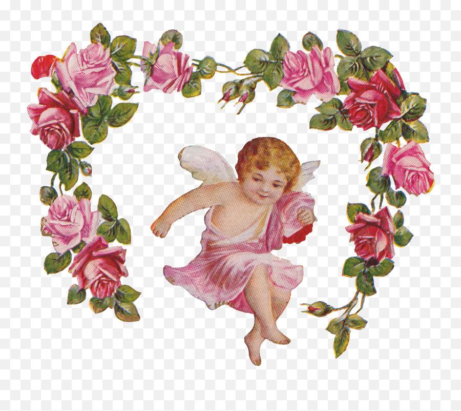 Cherub Angel Roses Vintage - Transparent Background Pink Cherub Transparent Emoji,Angel Transparent Background