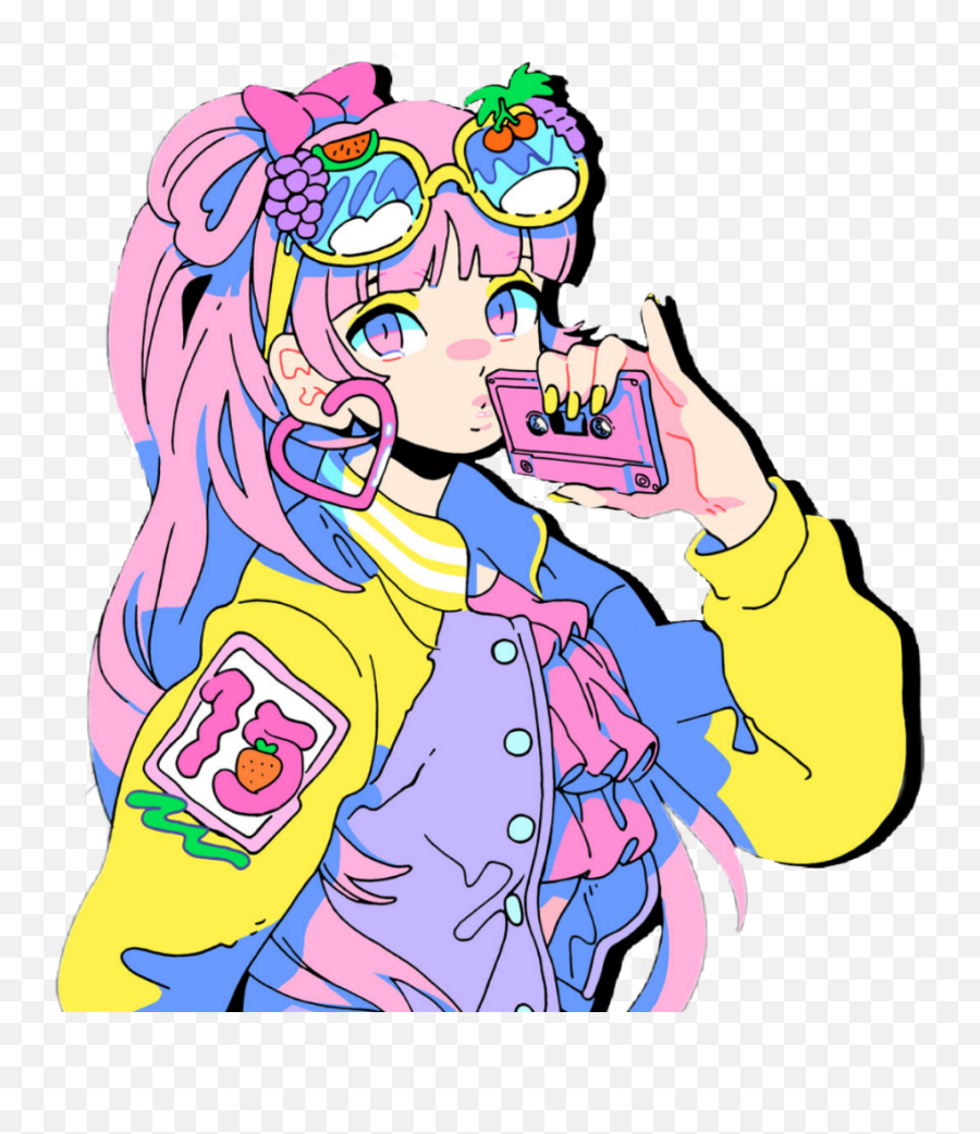 Anime Girl Kawaii Neon Rainbow 80s - Hyperpop Aesthetic Emoji,80's Clipart