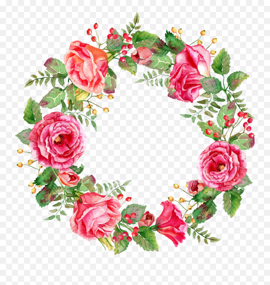 Floral - Free Floral Watercolor Wreath With Flowers Png Hd Circle Blue Flower Frame Emoji,Watercolor Flower Png