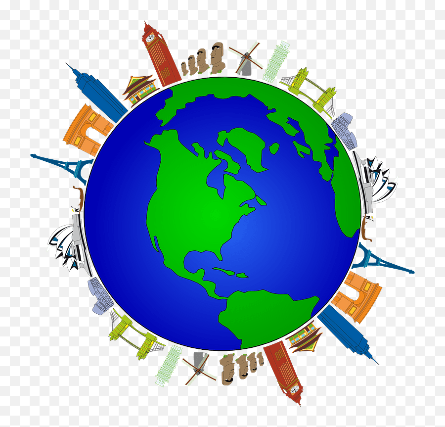 And Cities Surrounding A Globe Clipart - Earth Clip Art Emoji,Globe Clipart