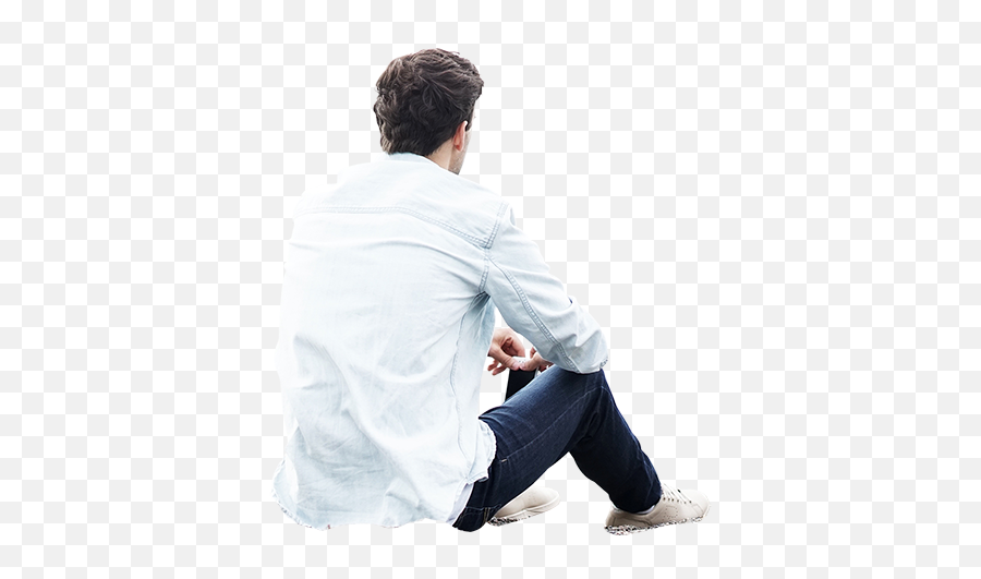 Man Sitting On The Ground And Holding His Cell Phone In A - People Sit Back View Png Emoji,People Sitting Silhouette Png