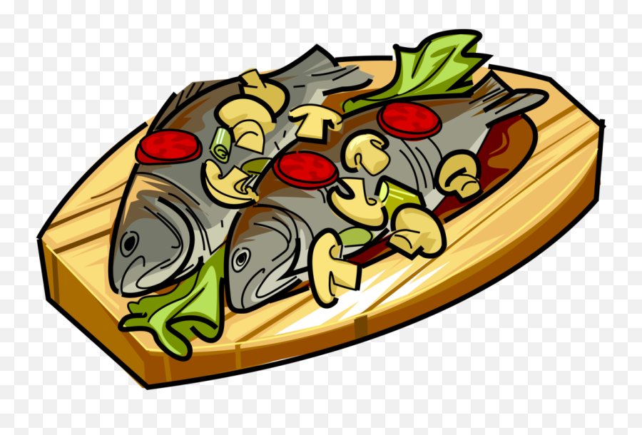 Roast Fish With Mushrooms And Tomato - Fish Dish Clipart Png Emoji,Roast Clipart