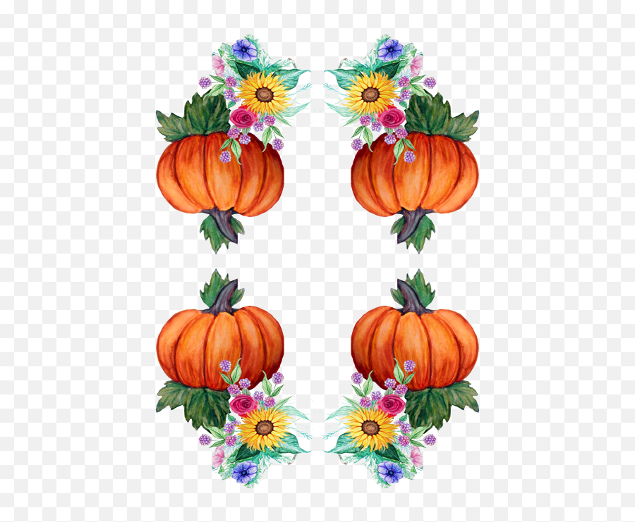 Download Hd Pumpkins And Flowers Watercolor Fall Floral Emoji,Pumpkins Png