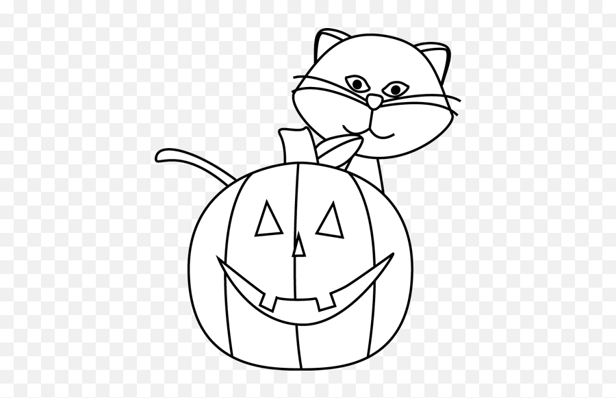 Black And White Cat And Jack - Olantern Clip Art Black And Jack O Lantern Drawing With A Cat Emoji,Jack O Lantern Clipart