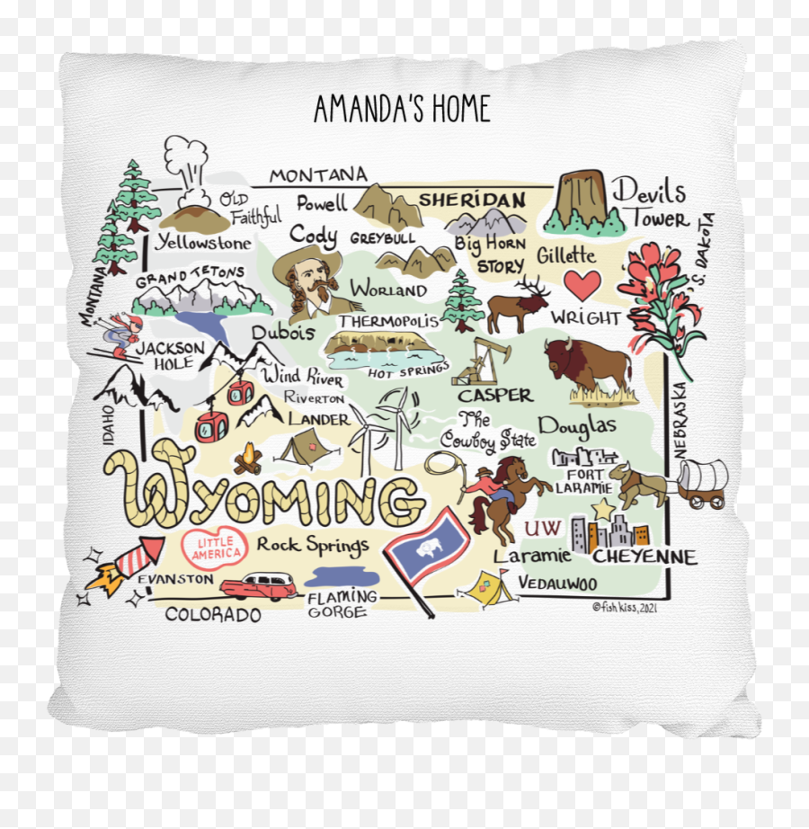 Custom Wyoming Map Pillow Emoji,Wyoming Cowboy Logo