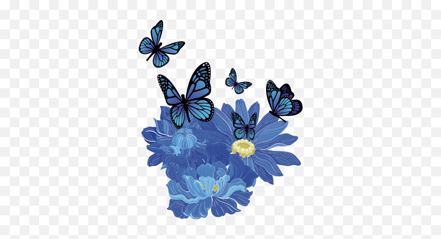 Blue Watercolor Flowers With Butterflies Flower Wall Decor Emoji,Watercolor Butterfly Png