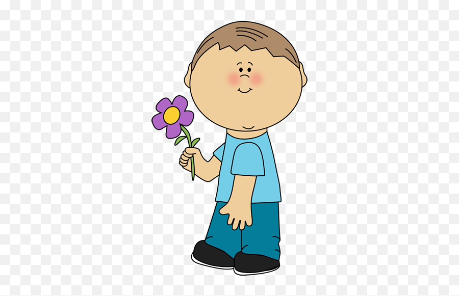Flower Clip Art - Flower Images Boy Holding A Flower Clipart Emoji,Flowers Clipart Black And White