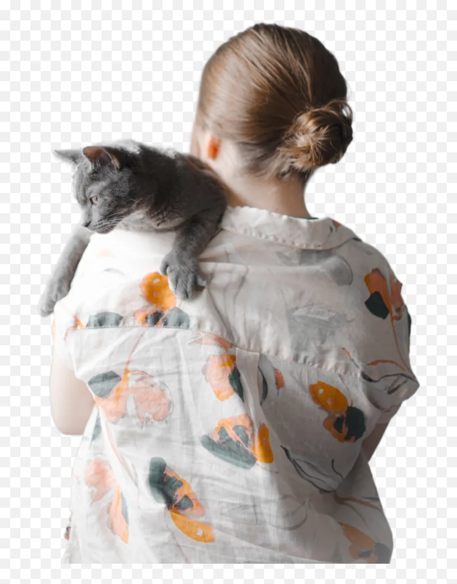 Girl In White And Orange Floral Dress Hugging Gray Cat Emoji,Cat With Transparent Background