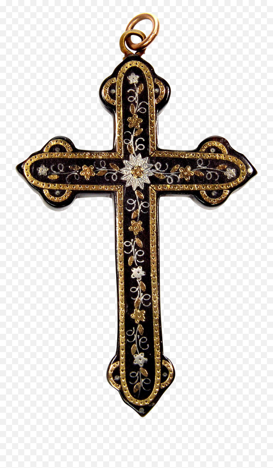 Silver Pique Cross Pendant - Pique Cross With Gold Inlay Emoji,Gold Cross Png