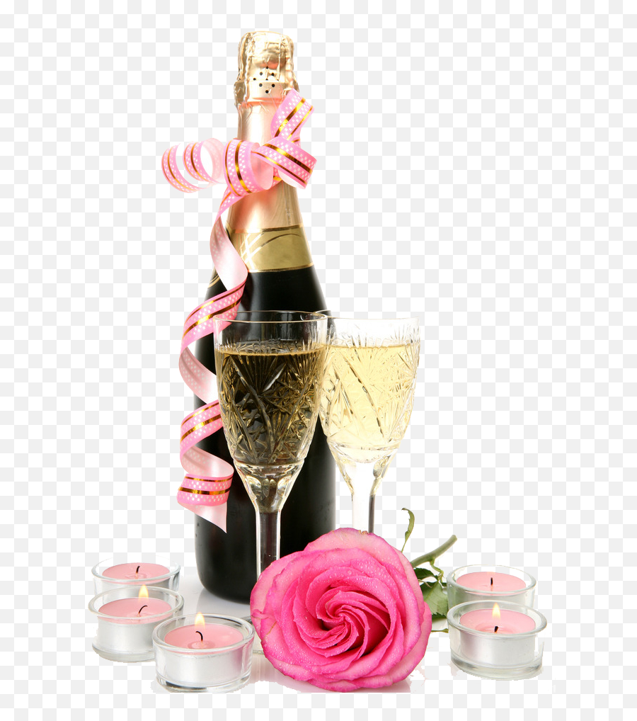 Pink Rose And Candles Champaign - Birthday Wine Png Emoji,Champaign Clipart