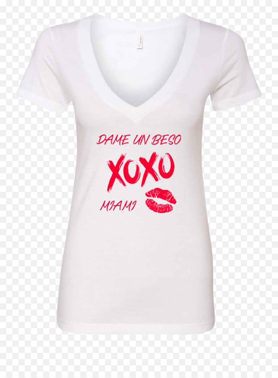 Dame Un Beso Miami Xoxo Ladiesu0027 Deep V - Neck Tshirt Emoji,Beso Png