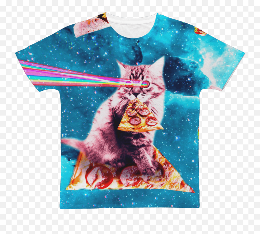 Space Cat Eating Pizza - Rainbow Laser Eyes Burrito Classic Sublimation Adult Tshirt Emoji,Lazer Eyes Png