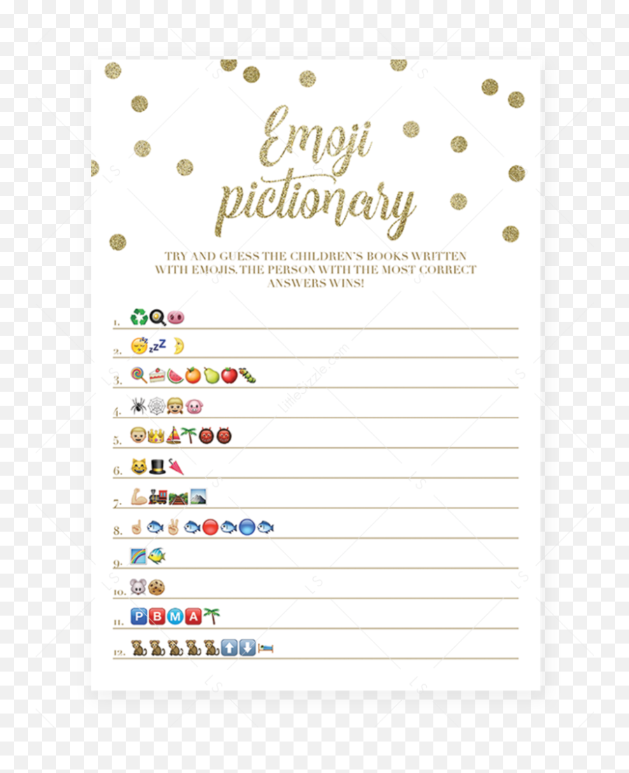 Emoji Pictionary Baby Shower Game Gold Confetti Printable,Zzz Emoji Png