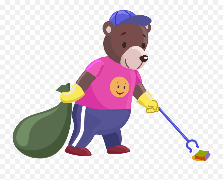 Bear Cleanup The Garbage Clipart Free Download Transparent - Earth Day Picking Up Trash Clipart Emoji,Clean Up Clipart