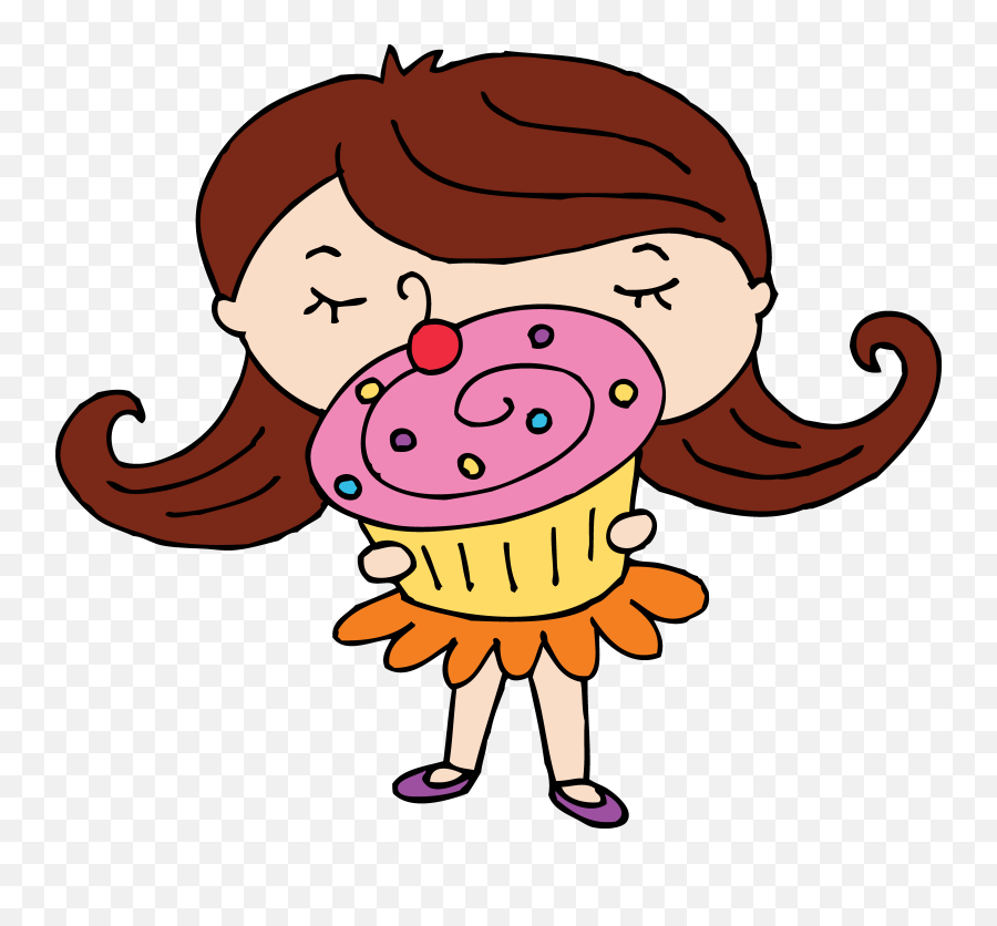 Download Cute Cupcake Girl Free - Baking Cupcakes Clip Art Little Girl With A Cupcake Clipart Emoji,Cupcakes Clipart