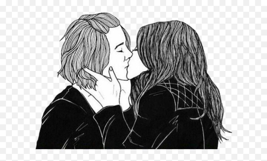 Girls - Romantic Girls Kissing Drawing Emoji,Lesbian Clipart