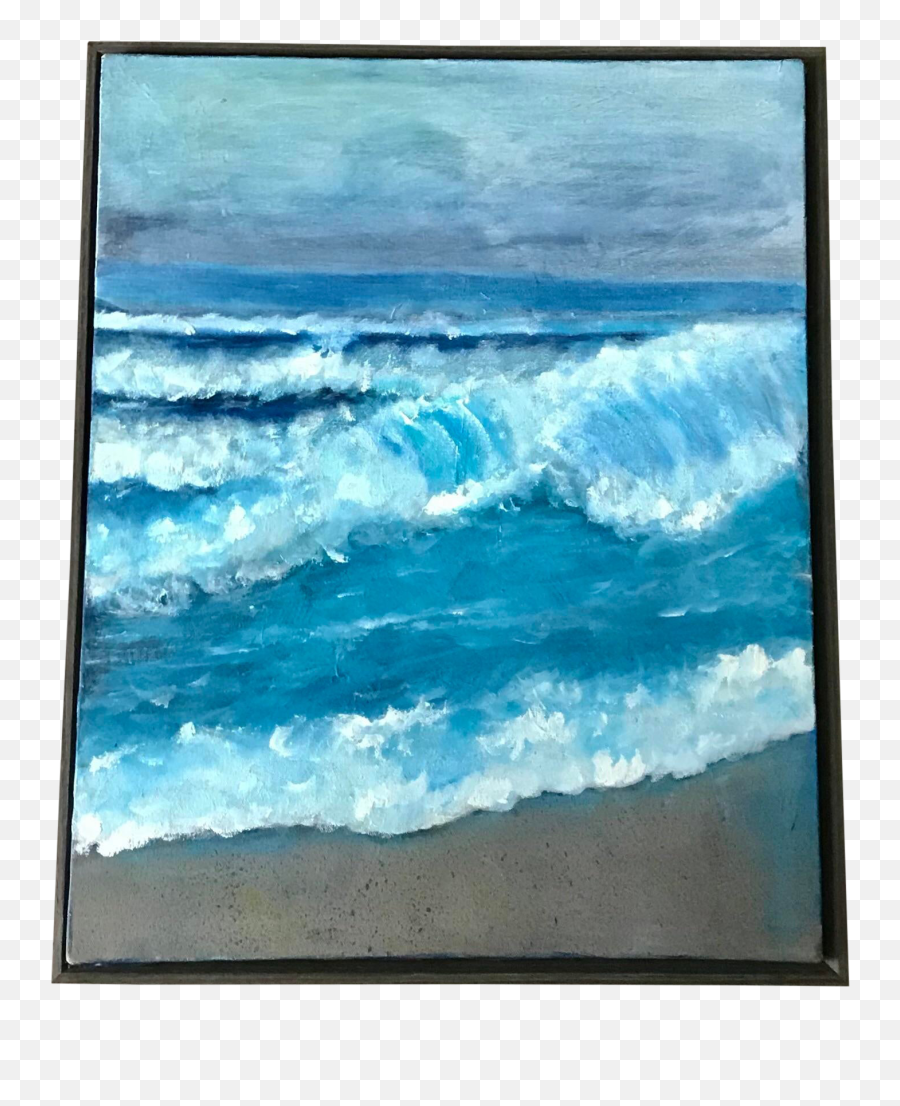 Ocean Waves Original Seascape Painting In Minimalist Wooden Frame - Picture Frame Emoji,Ocean Wave Png