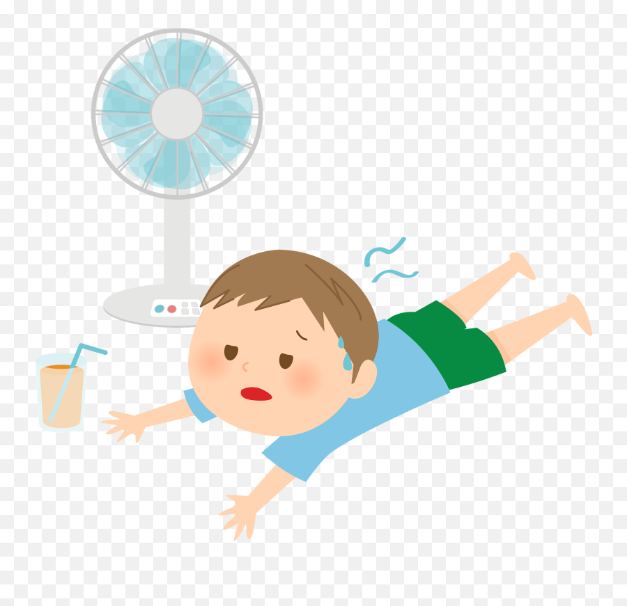 Resting In Front Of The Fan Clipart - Boy And Fan Clipart Emoji,Heat Clipart