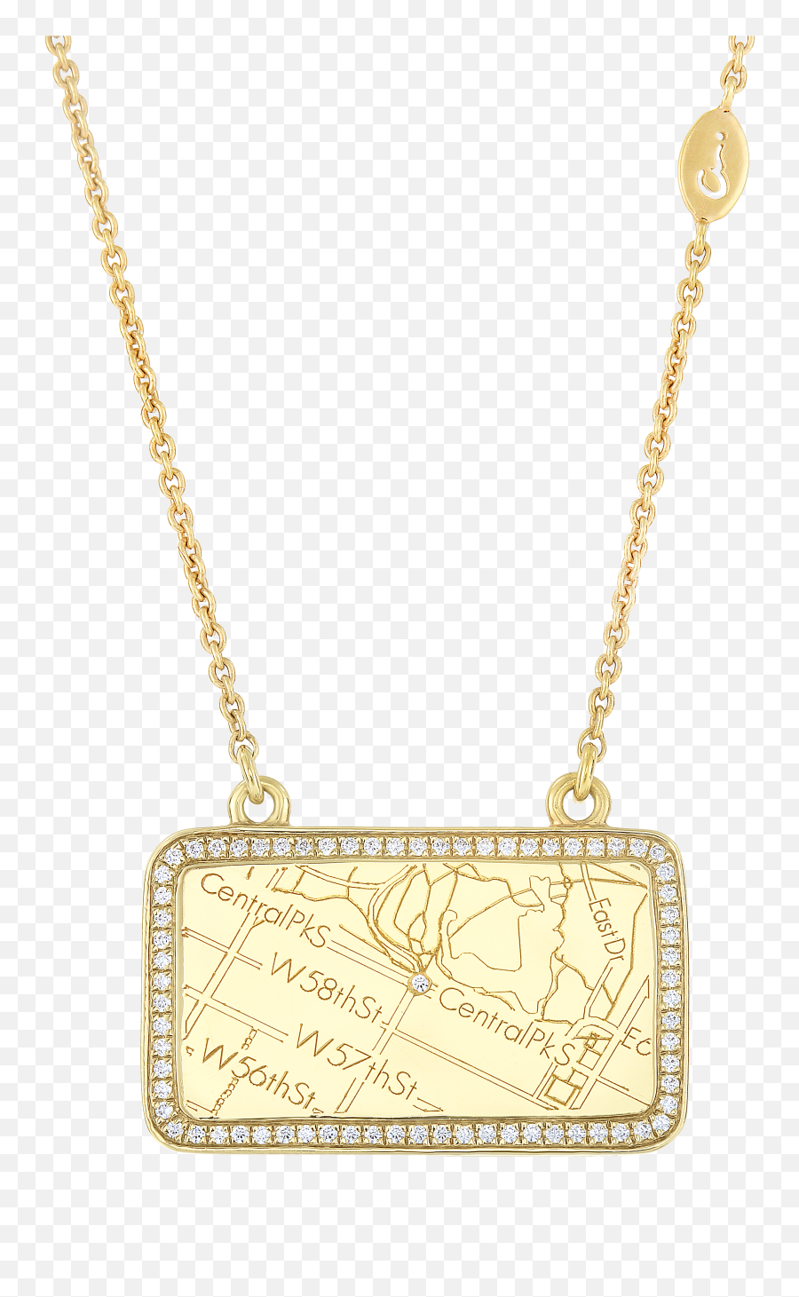 14k Yellow Gold Rectangle Map Necklace With Diamond Border Emoji,Gold Rectangle Png
