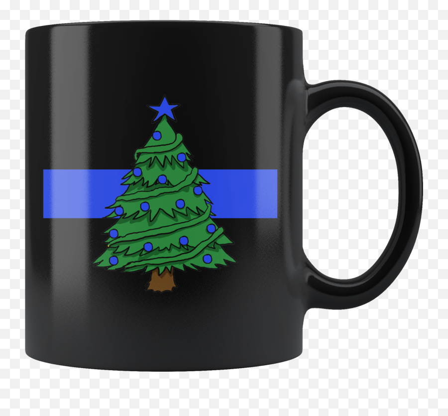 Thin Blue Line Christmas Tree Mug - Mug Clipart Full Size Emoji,Christmas Coffee Clipart