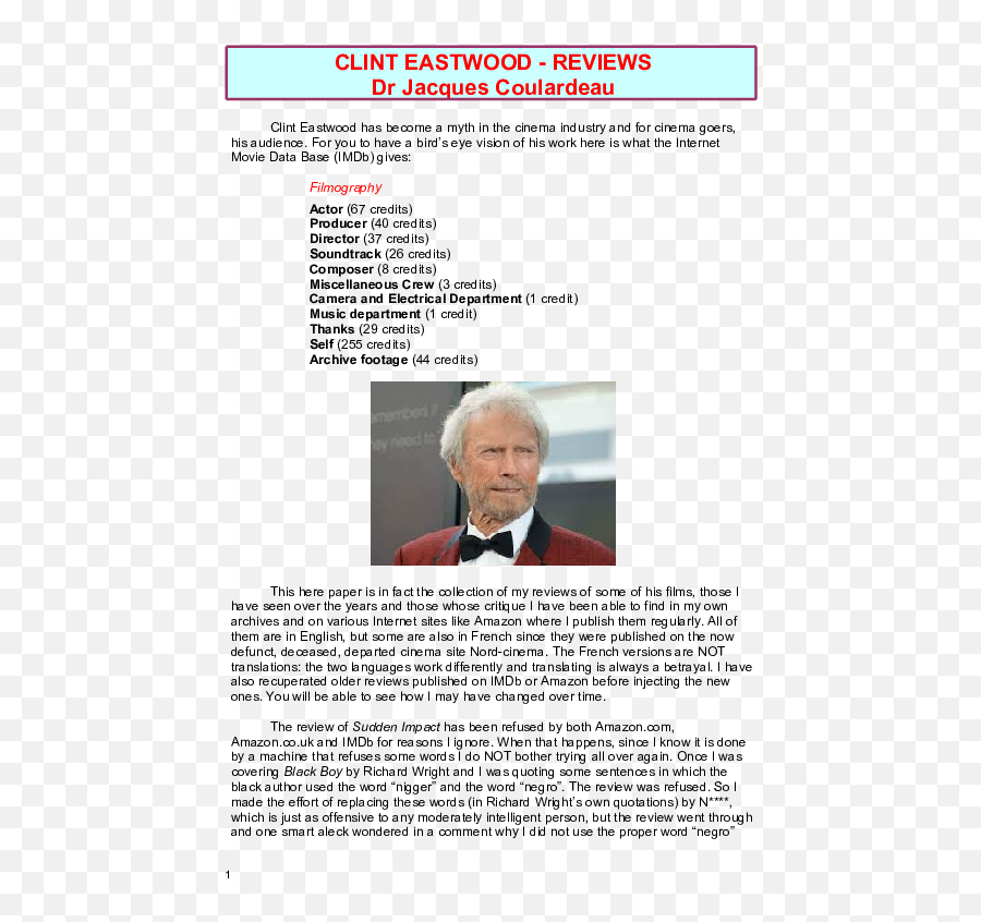 Pdf Clint Eastwood In 19 Reviews Jacques Coulardeau Emoji,Clint Eastwood Png