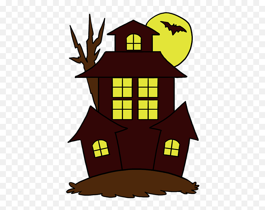 How To Draw Haunted House - Draw A Haunted House Step Haunted House Drawing Emoji,Mansion Clipart