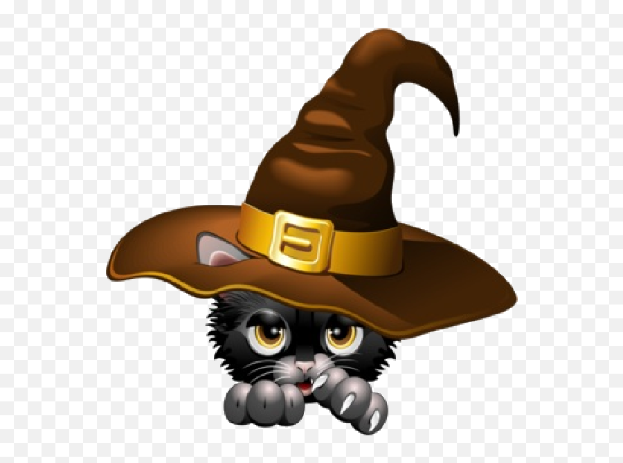Halloween Black Cat Clipart - Black Cat With A Witch Hat Clipart Emoji,Black Cat Clipart