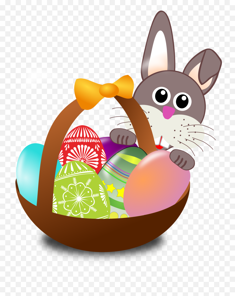 Clipart - Funny Bunny Face With Easter Eggs In A Basket Chocolat De Paques Clipart Emoji,Basket Clipart