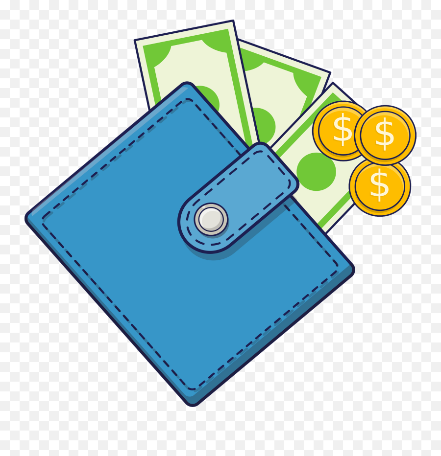 Blue Wallet With Cash And Coins Clipart Free Download - Money In Wallet Clipart Emoji,Coins Clipart