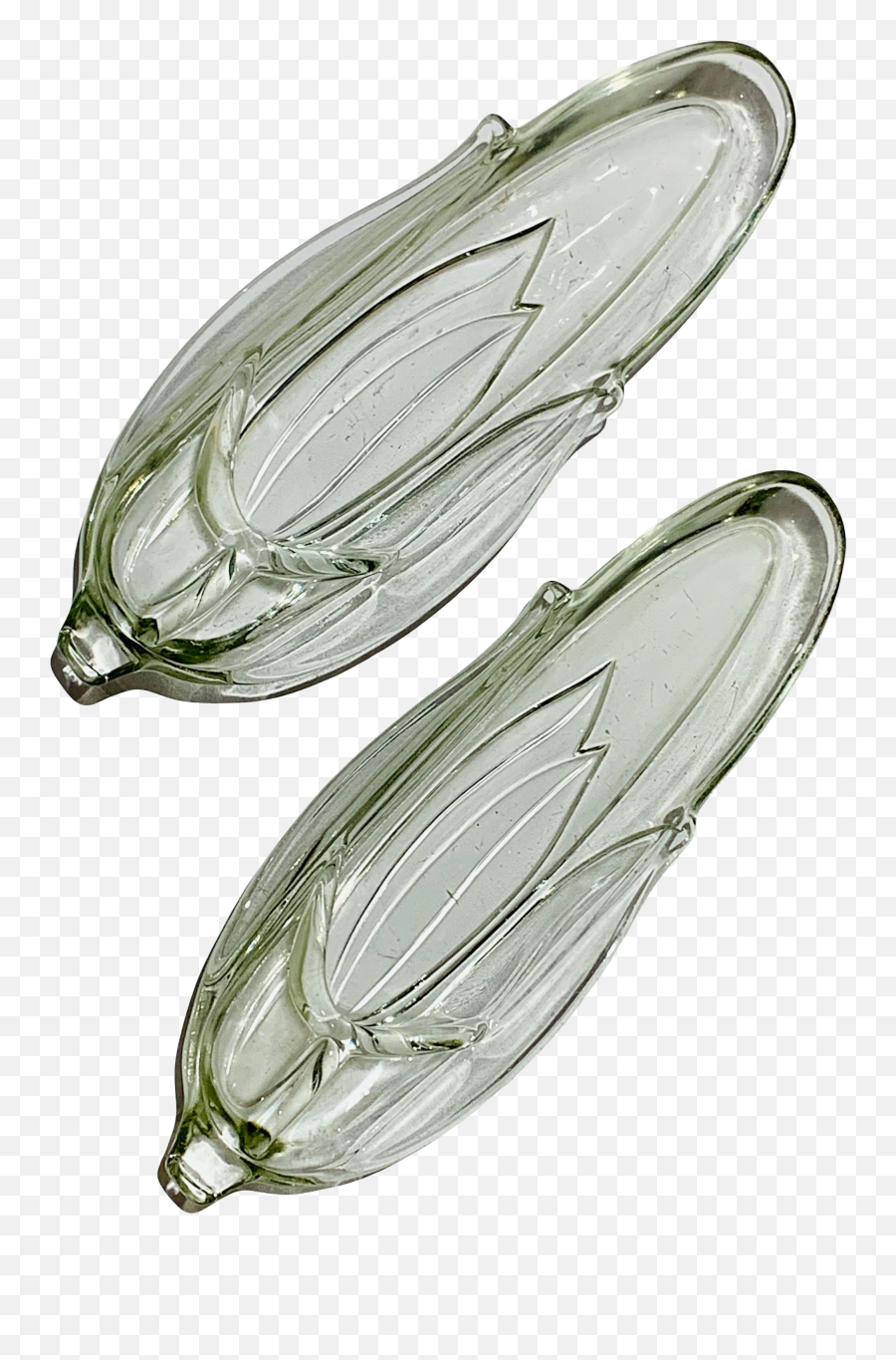 Vintage Clear Heavy Glass Corn On The Cob Dishes - A Pair Emoji,Vintage Transparent