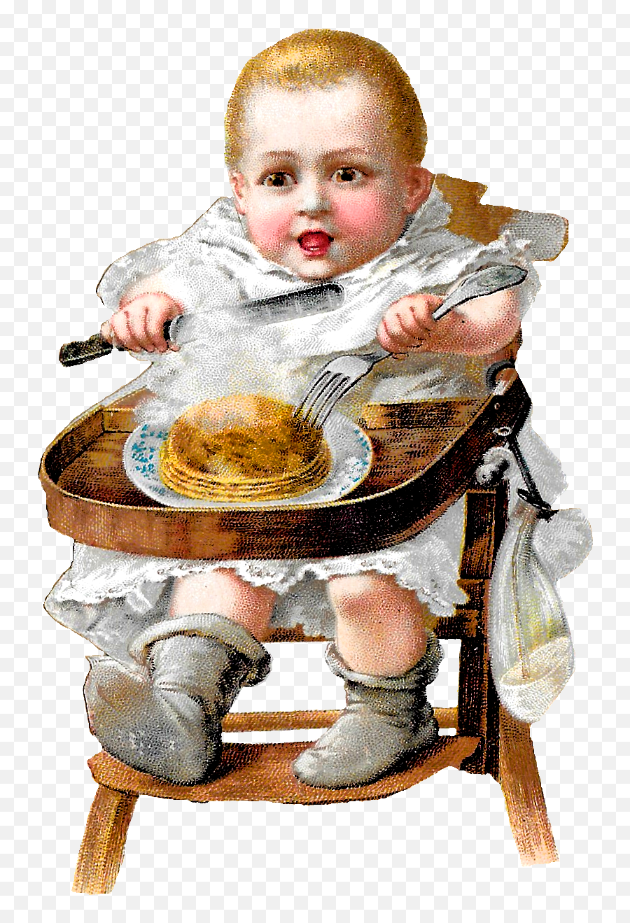 Victorian Baby Eating - Baby In Highchsir Clipart Emoji,Pancakes Clipart