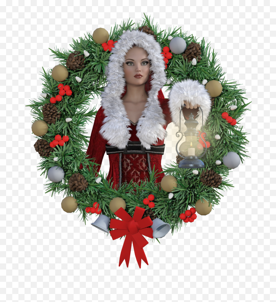 Drawn Girl In National Costume On The Background Of A Emoji,Holiday Wreath Png