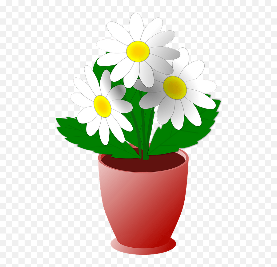 White Flowers In A Brown Pot Clipart - Flower In A Pot Clipart Transparent Emoji,Flower Pot Clipart