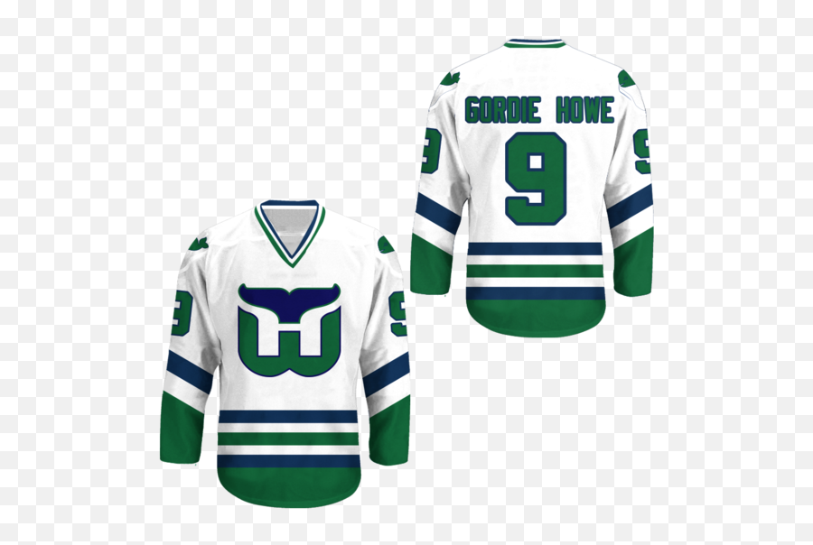 Gordie Howe Hartford Whalers Hockey Jersey Stitch Any Size Any Number Any Name New Colors - Long Sleeve Emoji,Hartford Whalers Logo