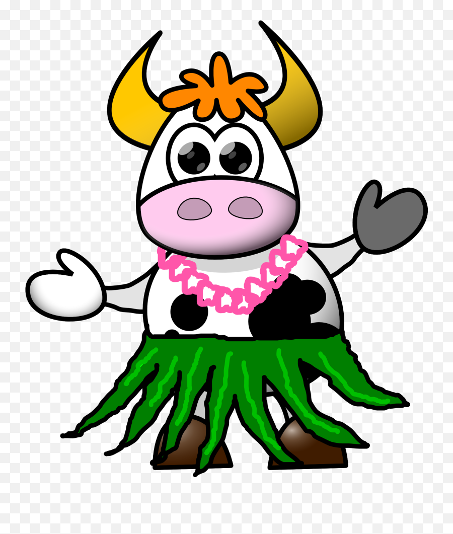 Cow Cartoon Skirt Hula Hawaiian Costume Animal - Cow In Hula Hawaiian Cow Clipart Emoji,Skirt Clipart