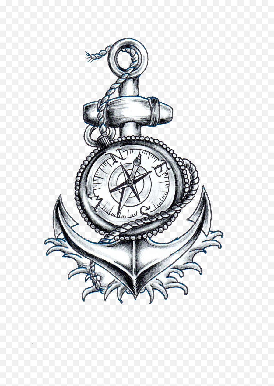 Nautical Anchor And Compass Clipart - Anchor Tattoo With Compass Emoji,Nautical Clipart