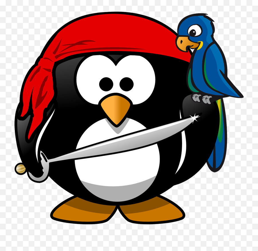 Penguin Pirate Tux - Parrot Parrot Cartoon Pirate Clipart Emoji,Bandana Clipart