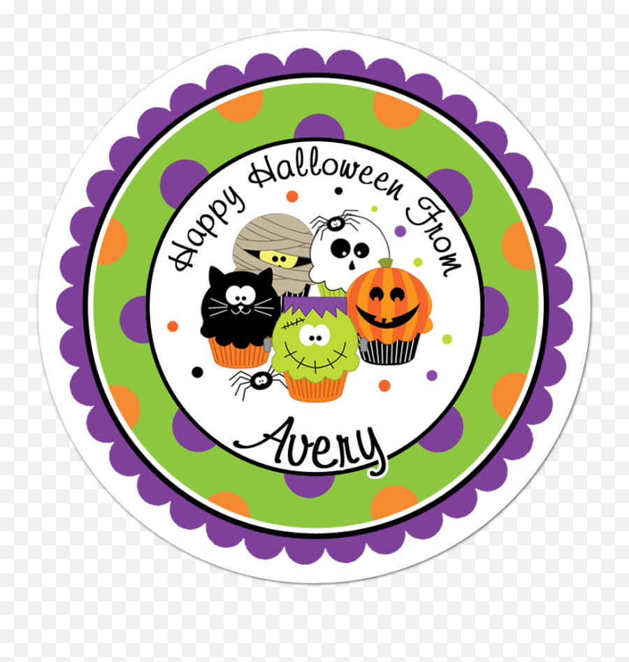 Halloween Cupcakes Wide Polka Dot Border Personalized - Free Printable Cooking Stickers Emoji,Pumpkin Border Clipart